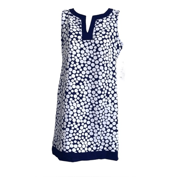 Amanda Lane Women’s 10P Blue & White Polka Dot Sheath Dress - Picture 1 of 7